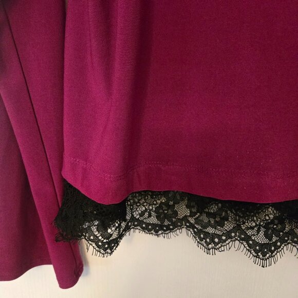 CeCe dark burgundy L/S top with black lace Size XL NWOT - Picture 3 of 5